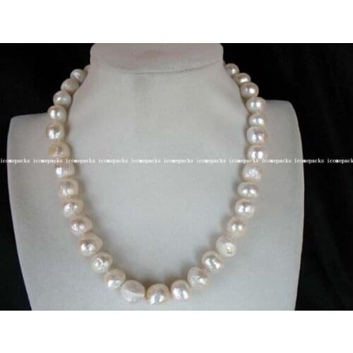 Wholesale natue freshwater pearl white baroque 11-13mm necklace 17"