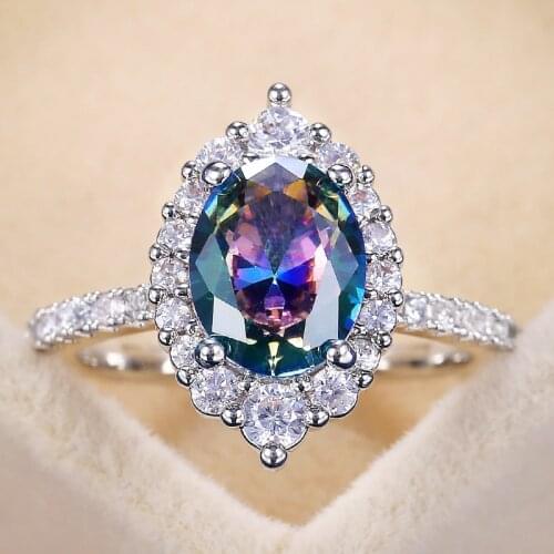 Huitan Marquise Shape Oval Colorful Zircon Women Ring Gorgeous Wedding Anniversary Birthday Gift for Wife/Mother/Grandmother