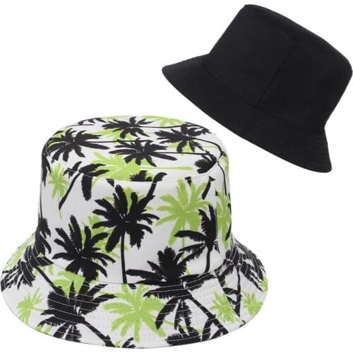 2021 Panama Bucket Hat Men Women Summer Cotton Bucket Cap Foldable Plant Printed Sun Flat Caps Fisherman Hats