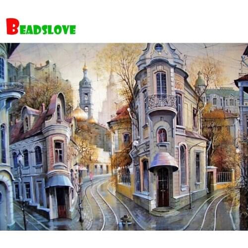 Full Square Round Diamond Painting European City Street Landscape 5d Diy Pictures Rhinestone Diamond Embroidery Mosaic Home Art