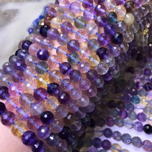 Fluorite multicolor round faceted 8/10/12mm for DIY jewelry making loose beads FPPJ wholesale beads nature gemstone