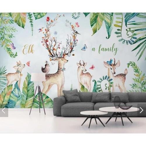 Banana Leaf ELK Wallpaper Murals for Kids Bedroom Living Room Home Wall Decor Customize Butterfly Bird Wall Paper Roll