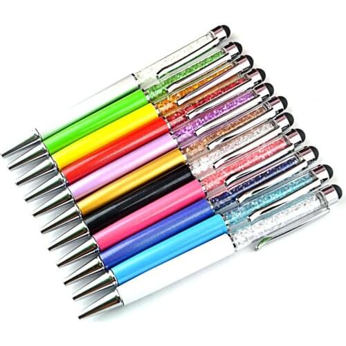 500pcs Cute Crystal Pen Diamond Metal Roller Ballpoint Stationery Ballpen 2 In 1 Stylus Touch Pen For Ipad Iphone xiaomi Samsung
