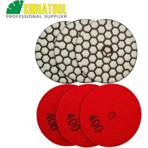 SHDIATOOL 6pcs 80mm #400 Resin Bond Flexible Diamond Dry Polishing Pads Granite Marble Ceramic Sanding Disks 3inch grinding disc