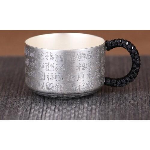 Hundred Blessing Silver 999 Handmade Cups Master Single Kungfu Teacup Coffee Scented Tea Tearoom Drink Tea Tools Good Luck Gifts