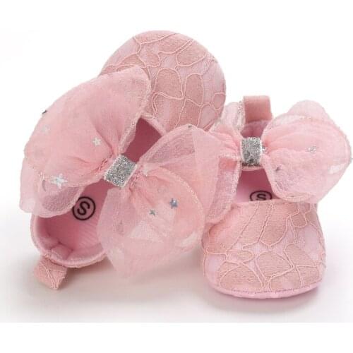 Newborn First Walkers Silver Star Print Princess Newborn Baby Girl Shoes Soft Cotton Anti-Slip Toddler Shoes Solid Color Infant