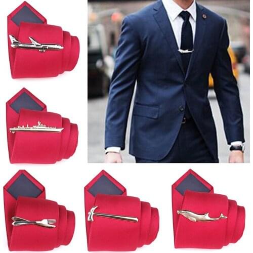 Men Tie Clip Cute Steamship Dolphin Airplane Tableware Shape Tie Bar Clasp Wedding Party Pin Alloy Metal Jewelry Clips Men Gifts