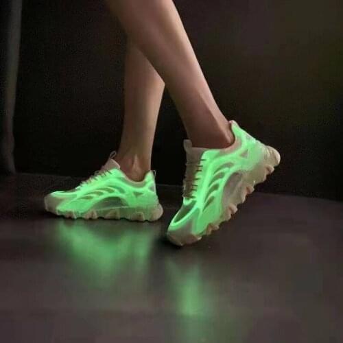 Sneakers Woman Platform Shoes 2021 Fashion Fluorescence Thick Bottom Jelly Sole Basket Femme Breathable Chunky Sneakers Women