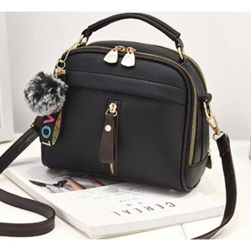2021 Women Shoulder Bags Crossbody Bag For Women Handbag PU Leather Full Moon Candy Color Cute With Fur Ball shell shape bag