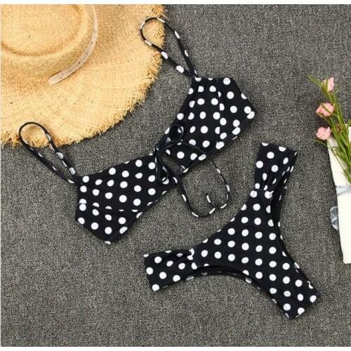 2021 Patchwork Polka Dot Bikini Sexy Hollow String Bikini Set High Cut Swimsuit Ladies Swimsuit Printed Bikini