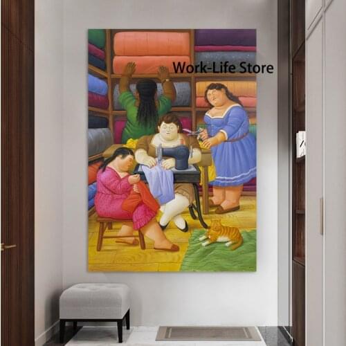 Famous Fat Art Seamstress Canvas Paintings By Fernando Botero Posters and Prints Living Room Wall Art Mural Picture Decoration