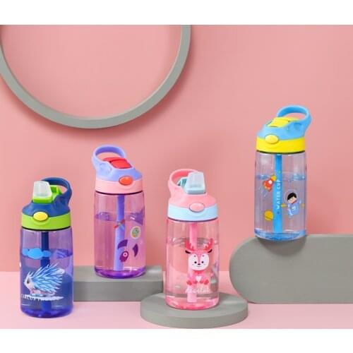 1PC New Fashion Brand Childrens Straw Cup Plastic Water Bottles Baby Cartoon Ncreative Student Kettle Water Bottles School Kids