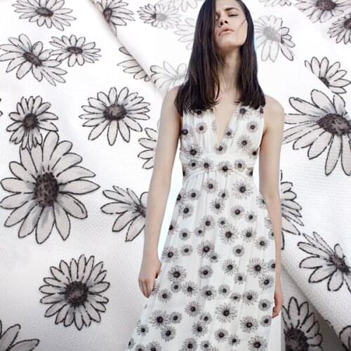 159cm wide 35mm daisy print imitation heavy georgette silk fabric anti-wrinkle sense good NN