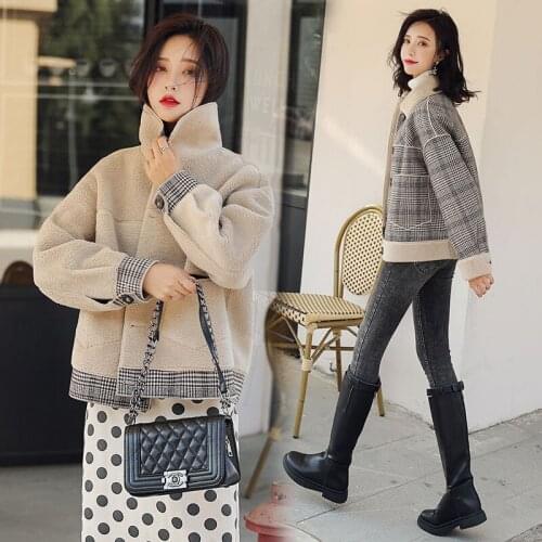 2021 Fashion Woman Jacket Winter New Warm Wool Jacket Coats Women Splice Plaid Coat Female Short Woolen Jackets casaco feminino