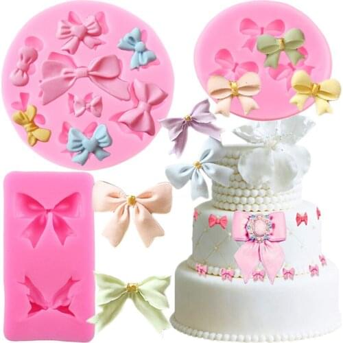 3D Mini Bow Chocolate Silicone Molds Wedding Cupcake Topper Fondant Cake Decorating Tools DIY Resin Polymer Clay Candy Moulds