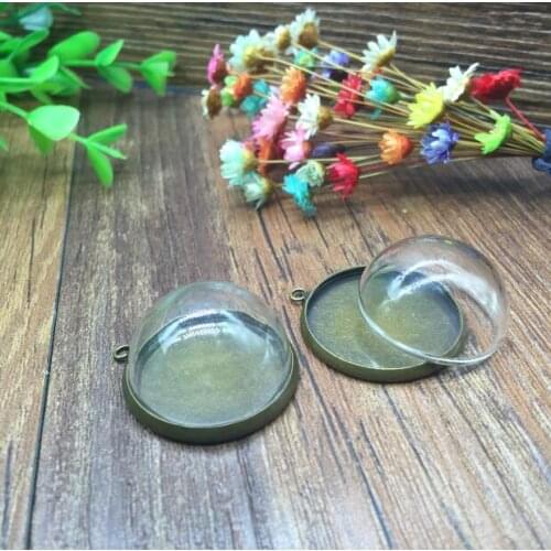 5sets/lot 25mm Glass dome globe antique bronze base bail connector set glass bottle vials pendant jewelry accessories finding