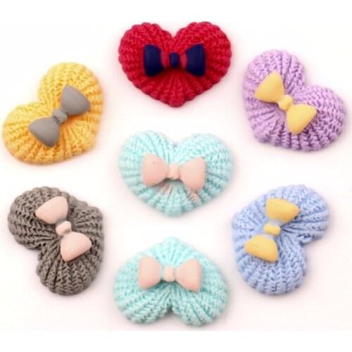 50Pcs Resin Bowknot Heart Decoration Crafts Cute Kawaii Beads Flatback Cabochon Embellishments For Scrapbooking DIY Accessories