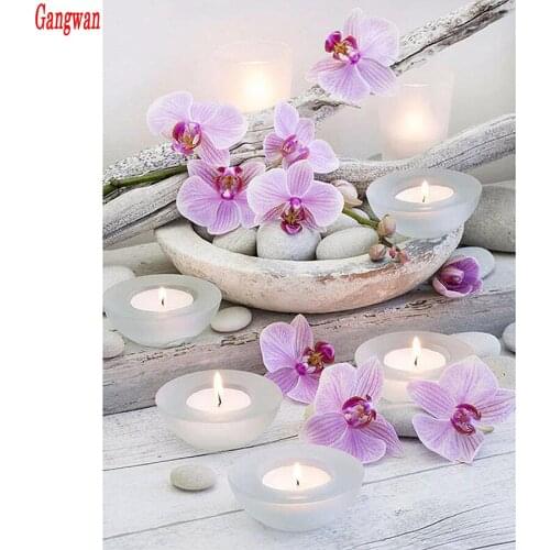 Diamond embroidery Phalaenopsis icons diamond painting orchid flower Candle cross stitch christmas decoration mosaic painting