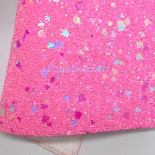 1PC 21X29CM Glitter Fabric, Pink Chunky Glitter with Pastel Hearts For Making Bows LEOsyntheticoDIY T287C