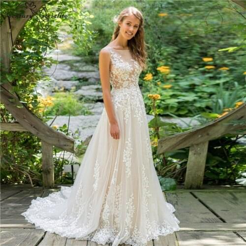 Boho Wedding Dresses Lace Appliques Illusion Top Sexy Bridal Gowns Beach Bride Dress Plus Size Customized Vestido De Noiva