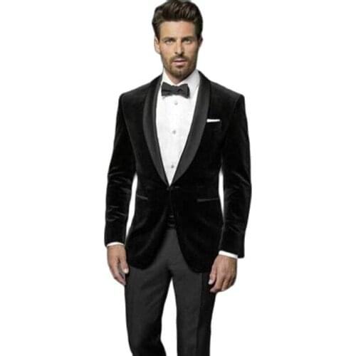 Black Velvet Mens Toast Suits Evening Dress Handsome Groom Tuxedos Blazer Coat Trousers Set (Jacket+Pants+Girdle+Tie) NO:228