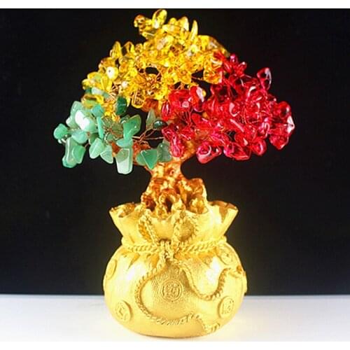 Wealth Luck Feng Shui Lucky Money Tree Mini Crystal Money Tree Bonsai Style Bring Wealth Luck Home Decor Birthday New Year Gift