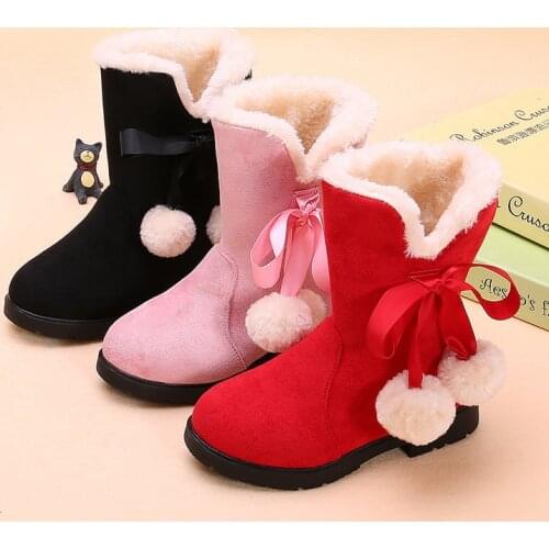 Childrens girls snow boots winter new medium and big childrens plus velvet warm princess boots childrens sportsshoessize27-38