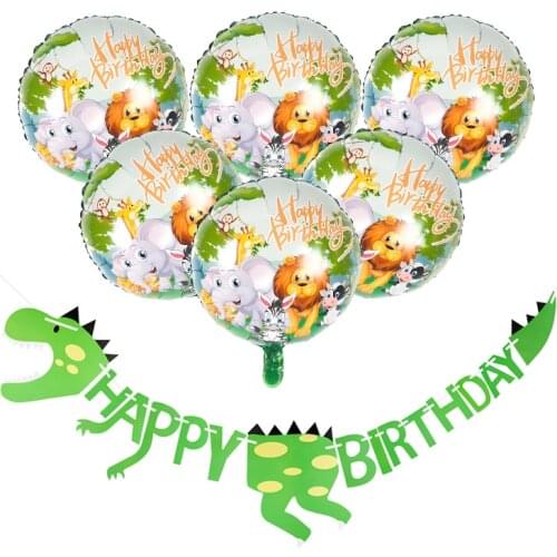 Happy Birthday Foil Balloons Dinosaur Party Helium Balloon Birthday Jungle Safari Party Decor Kids Boys Animal Balloons Dinosaur