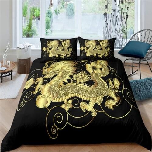 Home Living Luxury 3D Golden Dragon Print 2/3Pcs Soft Duvet Cover and PillowCase Kids Bedding Set Queen and King EU/US/AU Size