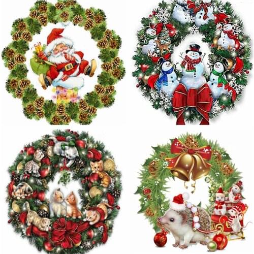 HUACAN Full Square 5d Diamond Painting Christmas Wreath Needlework DIY Diamond Embroidery Snowman Home Decor Craft Kit
