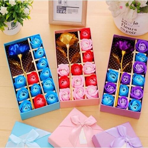 Gold Foil Artificial Decor Rose Gift 12 Pcs Soap Flower Mothers Day Gift Box Scented Bath Body Petal Flower LX1490