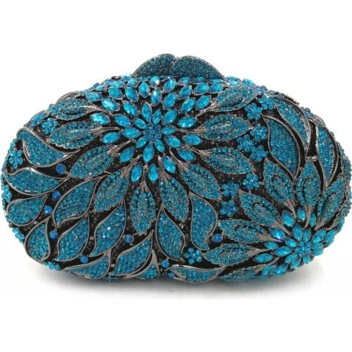 Luxury Crystal Gold/Blue 5 Colors Clutch Purse Evening Bags Clutches Rhinestone Women Party Bag Diamond Leaves Shoulder Bags