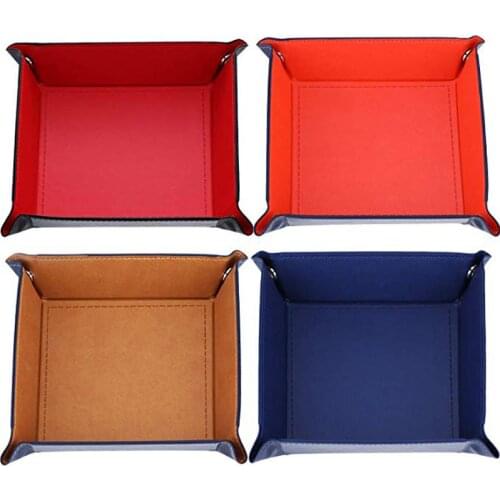 Creative PU Leather Valet Trinket Folding Tray Collapsible Phone Key Wallet Coin Desktop Storage Sundries Box Bins Accessories