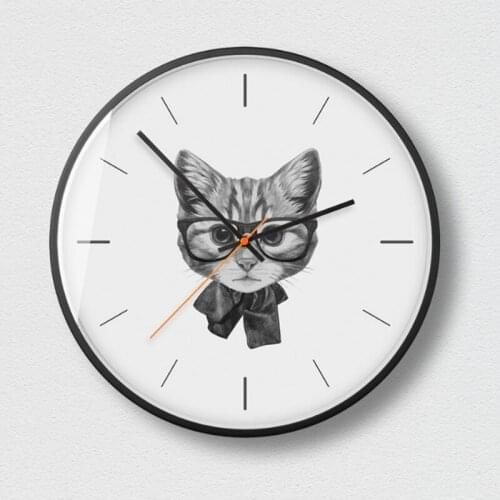 Cat 12 Inch Metal Wall Clock Nordic Household Mute Living Room Bedroom Modern Decorative Metal Wall Watch Quartz
