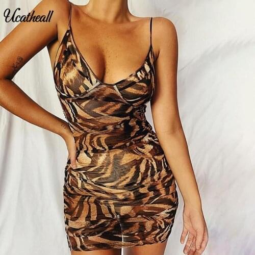 V Neck Leopard Print Mini Summer Dress Women Spaghetti Strap Casual Holiday Beach Dress Backless Elegant Lady Dresses
