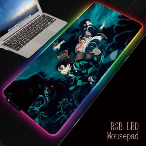 MRGBEST Anime Kimetsu No Yaiba Gaming RGB LED Glowing Colorful Large Gamer Mousepad Desk Mice Table Mat 7 Colors for PC Laptop