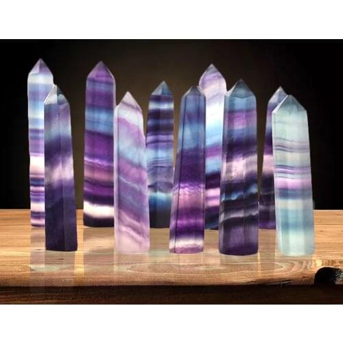 Natural Fluorite Crystal Colorful Striped Fluorite 4.5-6.5CM Quartz Crystal Stone Point Healing Hexagonal Wand Treatment Stone