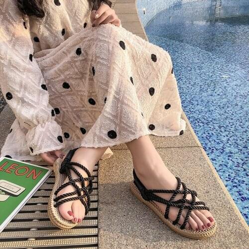 2021 summer new Korean sandals female flat hemp rope cross strap womens shoes comfortable open-toed casual beach sandals women