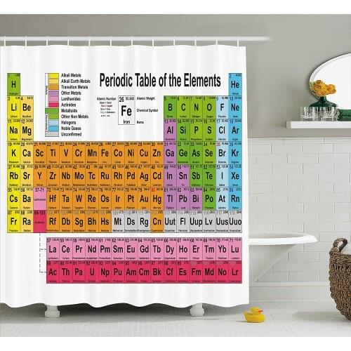 Periodic Table Shower Curtain Science Freak Chemistry Lovers Colorful Element Table for Fun Learning Wall Decoration Curtains
