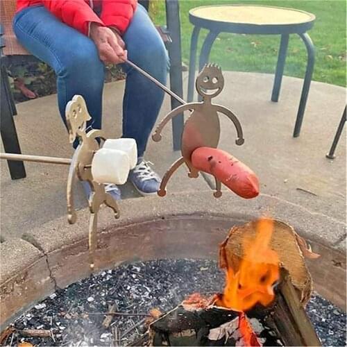 Portable Hot Dog Roaster Rack BBQ Sausage Stainless Steel Metal Tool Hotdog Boy Girl Roaster Cooker Grilled Bonfire Skewers