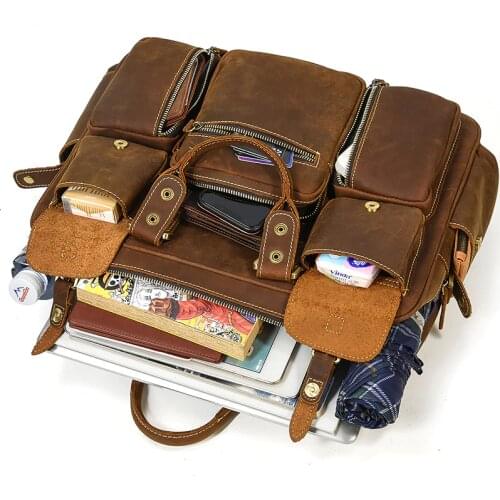 Luufan Men Briefcase Genuine Leather Laptop Bag 15.6" PC Doctor Computer Bag Cowhide Male Big Shoulder Bag Cow Leather HandBag