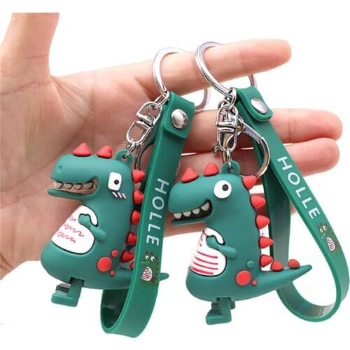 Silver Key Ring Cute Kawaii Green Small Dinosaur Keychain Rubber For Girls Car Bag Pendant Key Chain Women Accessories Wholesale