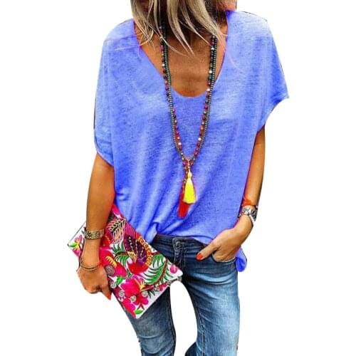 Plus Size Women T-Shirt Candy Color V Neck Short T-Shirt Casual Tee Loose Top Short Sleeve Summer Tee Women oversized T-Shirt