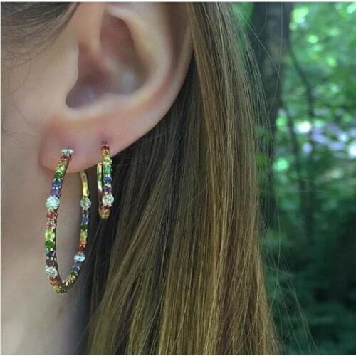 Gold color Rainbow cz circle hoop earrings for women gorgeous fashion 2019 new jewelry