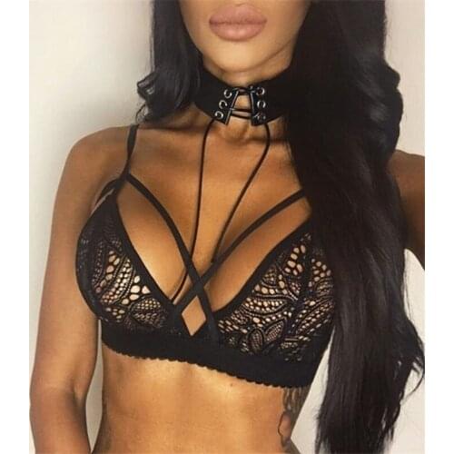 Women Seamless Sexy Cross Bandage Crop Tank Top Floral Sheer Lace Bra Bralette Bustier fitness building invisible fly bra 2019
