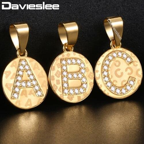Davieslee Gold Initial Letter Pendant For Women Round CZ A S Letter Pendant Necklaces Woman Jewelry 2018 Gifts DGPM23