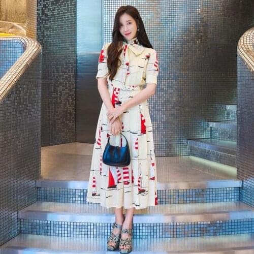 Designer Summer New High Quality Fashion Womens Midi Dress Elegant Vintage High Street Party Single Breasted Printed Dresses