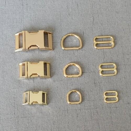 1 Set 15mm 20mm 25mm Gold Heavy Metal Side Release Buckle D Ring Belt Slider For Pet Dog Collar Paracord Sewing Connect