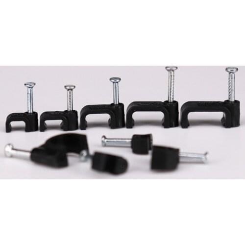 100 pcs 4/6/7/8/10mm Cable Steel Nail Line Card Wire Line Circular Cable Clips trough Wire Fixing Black