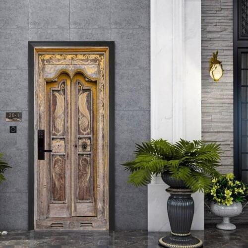 2pcs/set Simulation Retro Door DIY Door Art Mural Sticker Bedroom Living Room Decorative Paintings Peel & Stick Art Wallpaper